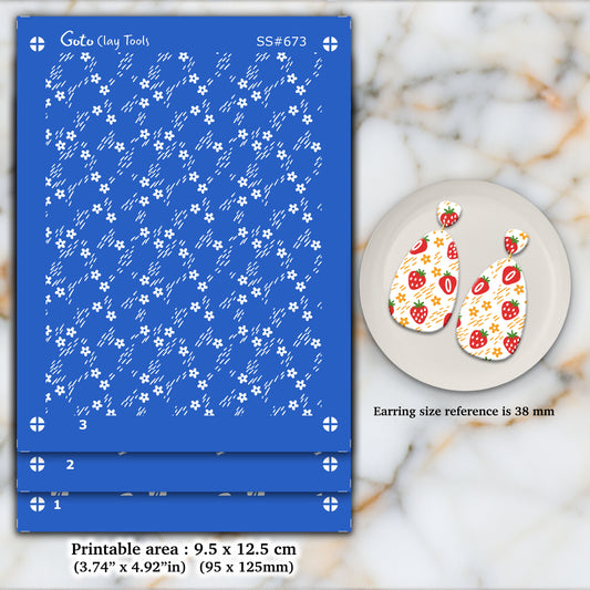3 Layers Strawberry Silkscreen for Polymer Clay Earring making, Clay Stencils, Clay Earring Silkscreen, Polymer Clay Supplies SS#673
