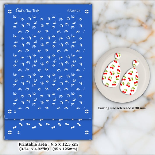2 layers Cherry Silkscreen for Polymer Clay Earring making, Clay Stencils, Clay Earring Silkscreen, Polymer Clay Supplies SS#674