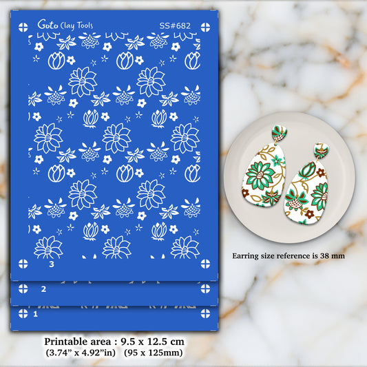 3 Layers Floral Silkscreen for Polymer Clay Earring making, Clay Stencils, Clay Earring Silkscreen, Polymer Clay Supplies SS#682