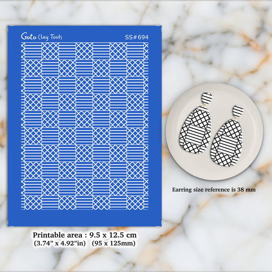 Checks Cross lining Silkscreen for Polymer Clay Earring making, Clay Stencils, Clay Earring Silkscreen, Polymer Clay Supplies SS#694