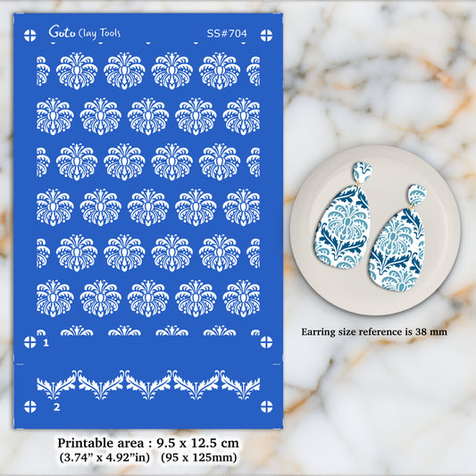 2 layers Ornamental Silkscreen for Polymer Clay Earring making, Clay Stencils, Clay Earring Silkscreen, Polymer Clay Supplies SS#704