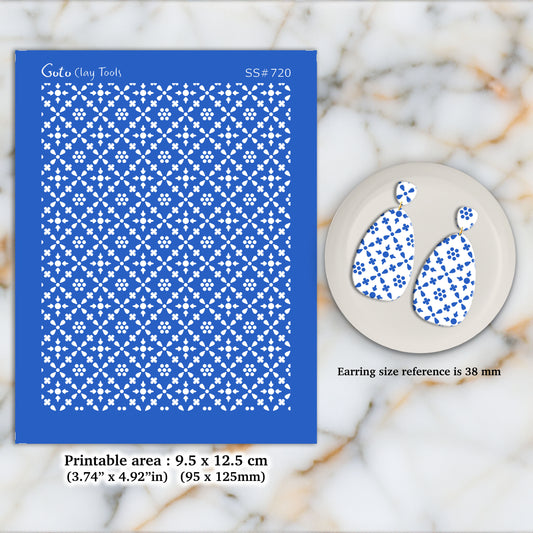 Indian Tile Silkscreen for Polymer Clay Earring making, Clay Stencils, Clay Earring Silkscreen, Polymer Clay Supplies SS#720