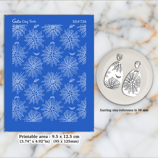 Spider Web and flower Silkscreen for Polymer Clay Earring making, Clay Stencils, Clay Earring Silkscreen, Polymer Clay Supplies SS#726