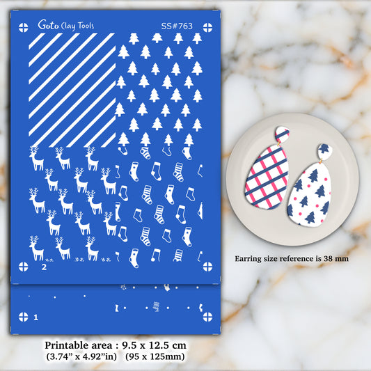 2 Layer Christmas Silkscreen for Polymer Clay Earring making, Clay Stencils, Clay Earring Silkscreen, Polymer Clay Supplies SS#763