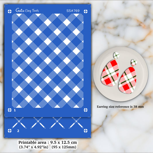 2 Layer Plaid Christmas Silkscreen for Polymer Clay Earring making, Clay Stencils, Clay Earring Silkscreen, Polymer Clay Supplies SS#769