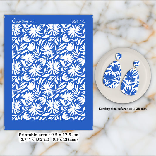 Floral strokes Silkscreen for Polymer Clay Earring making, Clay Stencils, Clay Earring Silkscreen, Polymer Clay Supplies SS#775