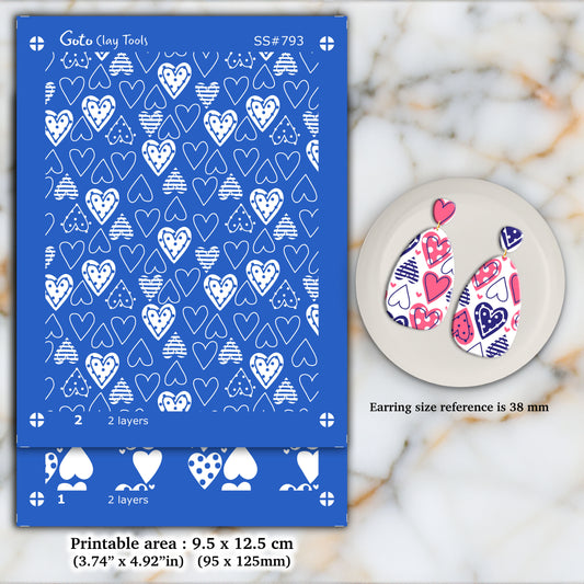 2 Layers Heart Silkscreen for Polymer Clay Earring making, Clay Stencils, Clay Earring Silkscreen, Polymer Clay Supplies SS#793