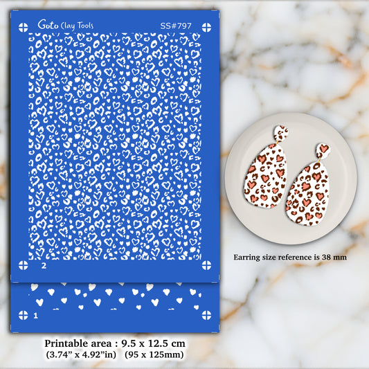 2 Layers Heart Leopard Silkscreen for Polymer Clay Earring making, Clay Stencils, Clay Earring Silkscreen, Polymer Clay Supplies SS#797