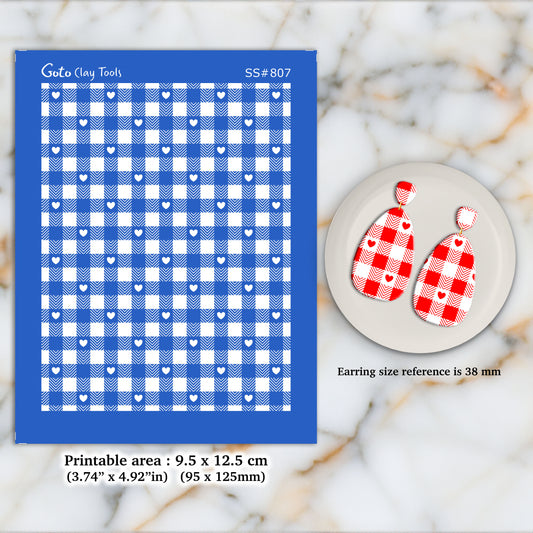 Valentine Gingham Silkscreen for Polymer Clay Earring making, Clay Stencils, Clay Earring Silkscreen, Polymer Clay Supplies SS#807