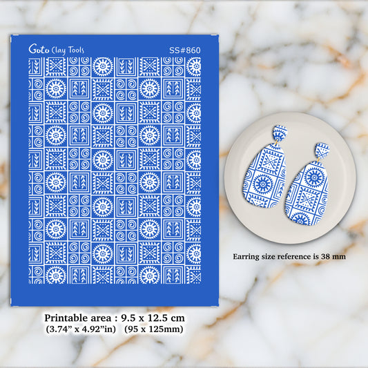 Tribal Silkscreen for Polymer Clay Earring making, Clay Stencils, Clay Earring Silkscreen, Polymer Clay Supplies SS#860