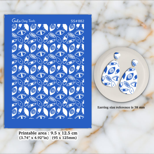 Evil eye Silkscreen for Polymer Clay Earring making, Clay Stencils, Clay Earring Silkscreen, Polymer Clay Supplies SS#882