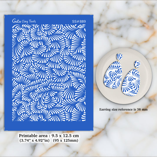 Fan Silkscreen for Polymer Clay Earring making, Clay Stencils, Clay Earring Silkscreen, Polymer Clay Supplies SS#889
