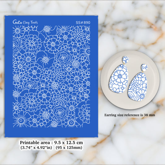 Floral Silkscreen for Polymer Clay Earring making, Clay Stencils, Clay Earring Silkscreen, Polymer Clay Supplies SS#890