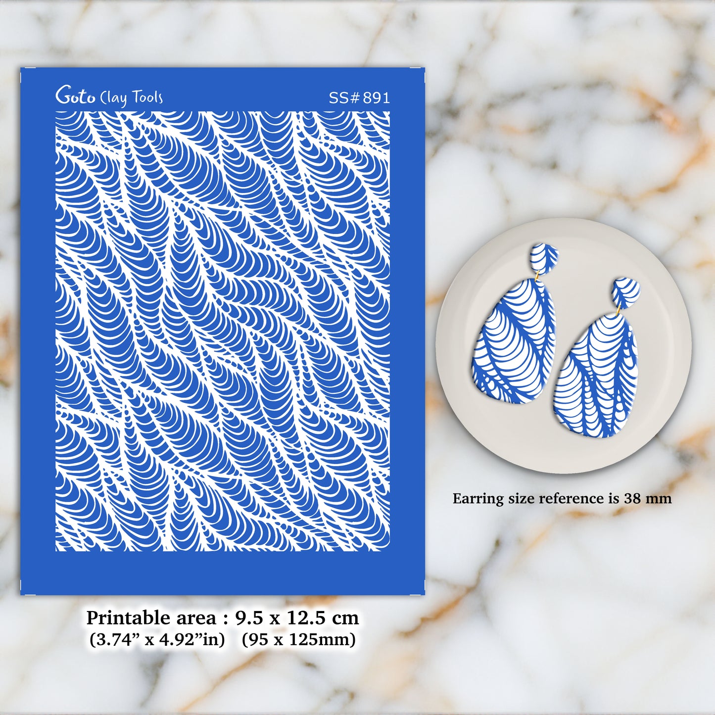 waves Silkscreen for Polymer Clay Earring making, Clay Stencils, Clay Earring Silkscreen, Polymer Clay Supplies SS#891