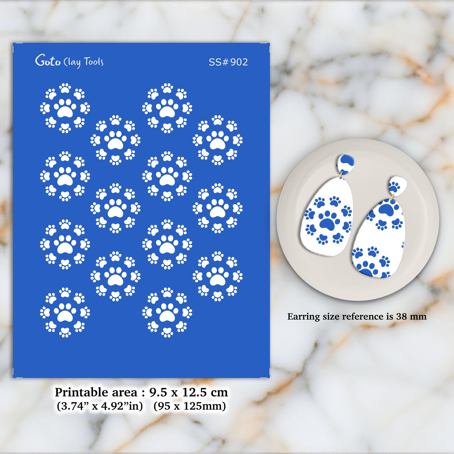 Cat paws Silkscreen for Polymer Clay Earring making, Clay Stencils, Clay Earring Silkscreen, Polymer Clay Supplies SS#902