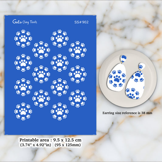 Cat paws Silkscreen for Polymer Clay Earring making, Clay Stencils, Clay Earring Silkscreen, Polymer Clay Supplies SS#902