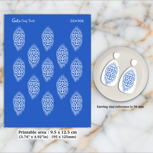 Ikat Silkscreen for Polymer Clay Earring making, Clay Stencils, Clay Earring Silkscreen, Polymer Clay Supplies SS#908