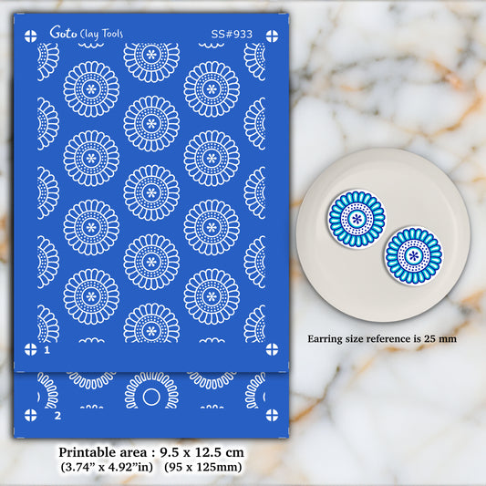 2 layers Indian Silkscreen for Polymer Clay Earring making, Clay Stencils, Clay Earring Silkscreen SS#933