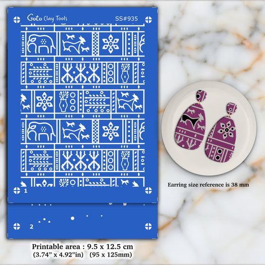 2 layers Indian style Silkscreen for Polymer Clay Earring making, Clay Stencils, Clay Earring Silkscreen, Polymer Clay Supplies SS#935