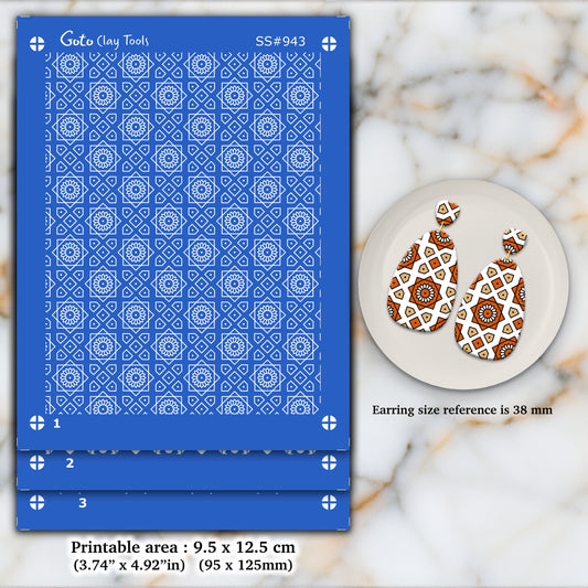 3 layers Indian tile Silkscreen for Polymer Clay Earring making, Clay Stencils, Clay Earring Silkscreen, Polymer Clay Supplies SS#943