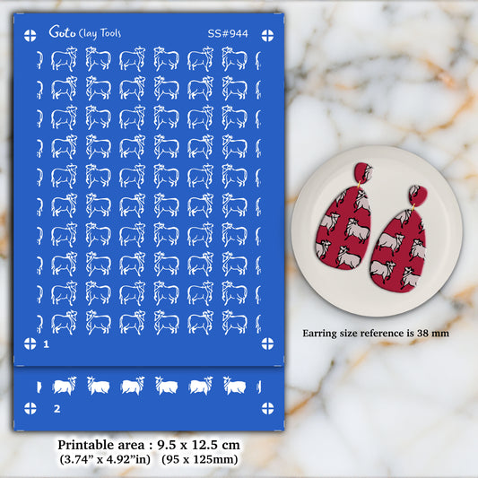 2 layers Cow Silkscreen for Polymer Clay Earring making, Clay Stencils, Clay Earring Silkscreen SS#944