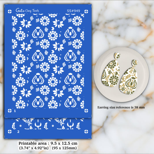2 layers Block print Silkscreen for Polymer Clay Earring making, Clay Stencils, Clay Earring Silkscreen SS#949