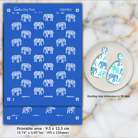 2 layers Elephant Indian style Silkscreen for Polymer Clay Earring making, Clay Stencils, Clay Earring Silkscreen SS#951