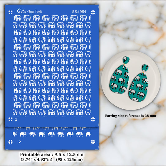 2 layers Elephant Indian style Silkscreen for Polymer Clay Earring making, Clay Stencils, Clay Earring Silkscreen SS#954