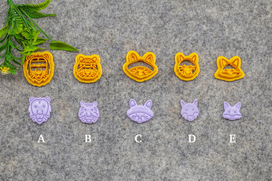 Animal face shape Cutters for polymer clay | Embossed Polymer clay cutter | Lion Tiger Fox Cat Panda Dog Rabbit Deer Monkey Owl Chicken