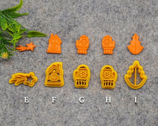 Christmas Shooting Star Snowy home Gloves Leaf shape Polymer clay cutter, Clay earring cutters, Polymer clay tools, 3D printed cutters