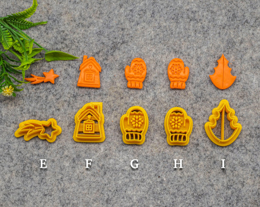 Christmas Shooting Star Snowy home Gloves Leaf shape Polymer clay cutter, Clay earring cutters, Polymer clay tools, 3D printed cutters