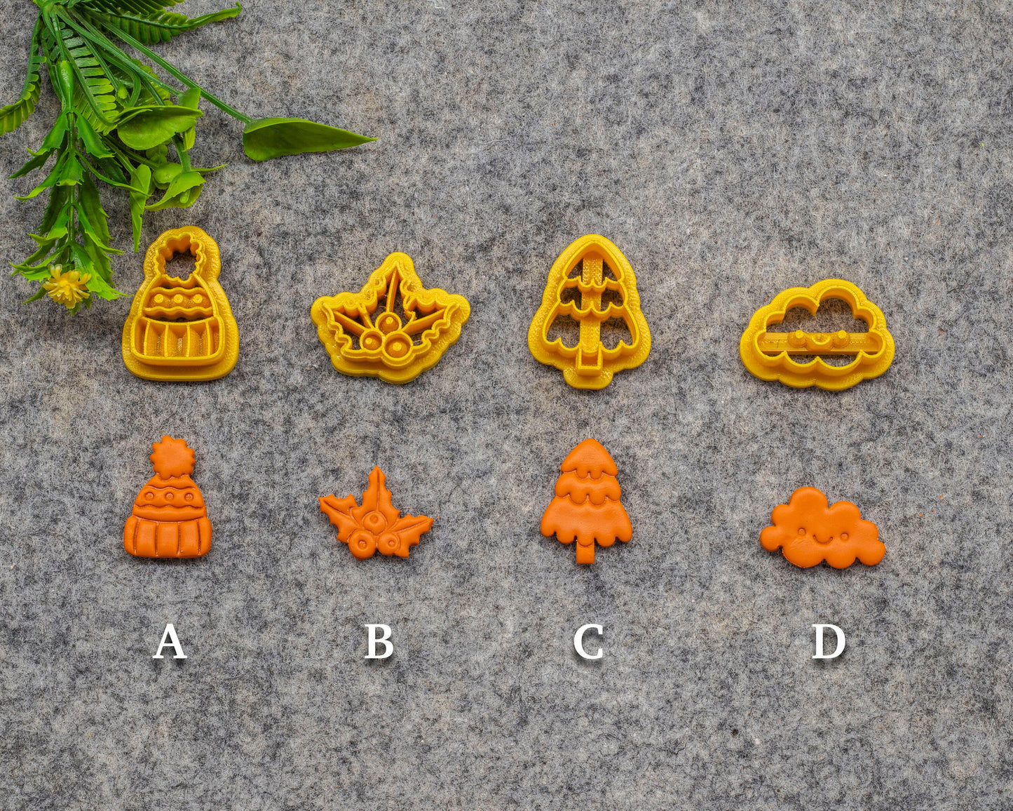 Christmas Polymer Clay Cutters: Tree, Cloud, Leaf, Cap (3D Printed)