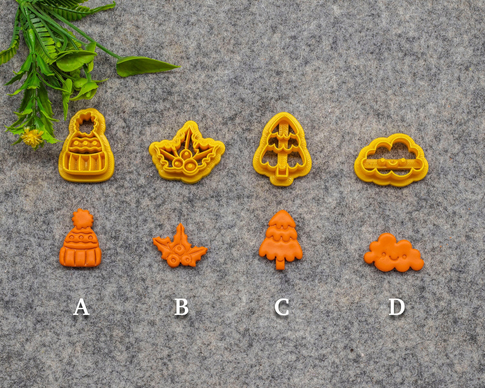 Christmas Polymer Clay Cutters: Tree, Cloud, Leaf, Cap (3D Printed)