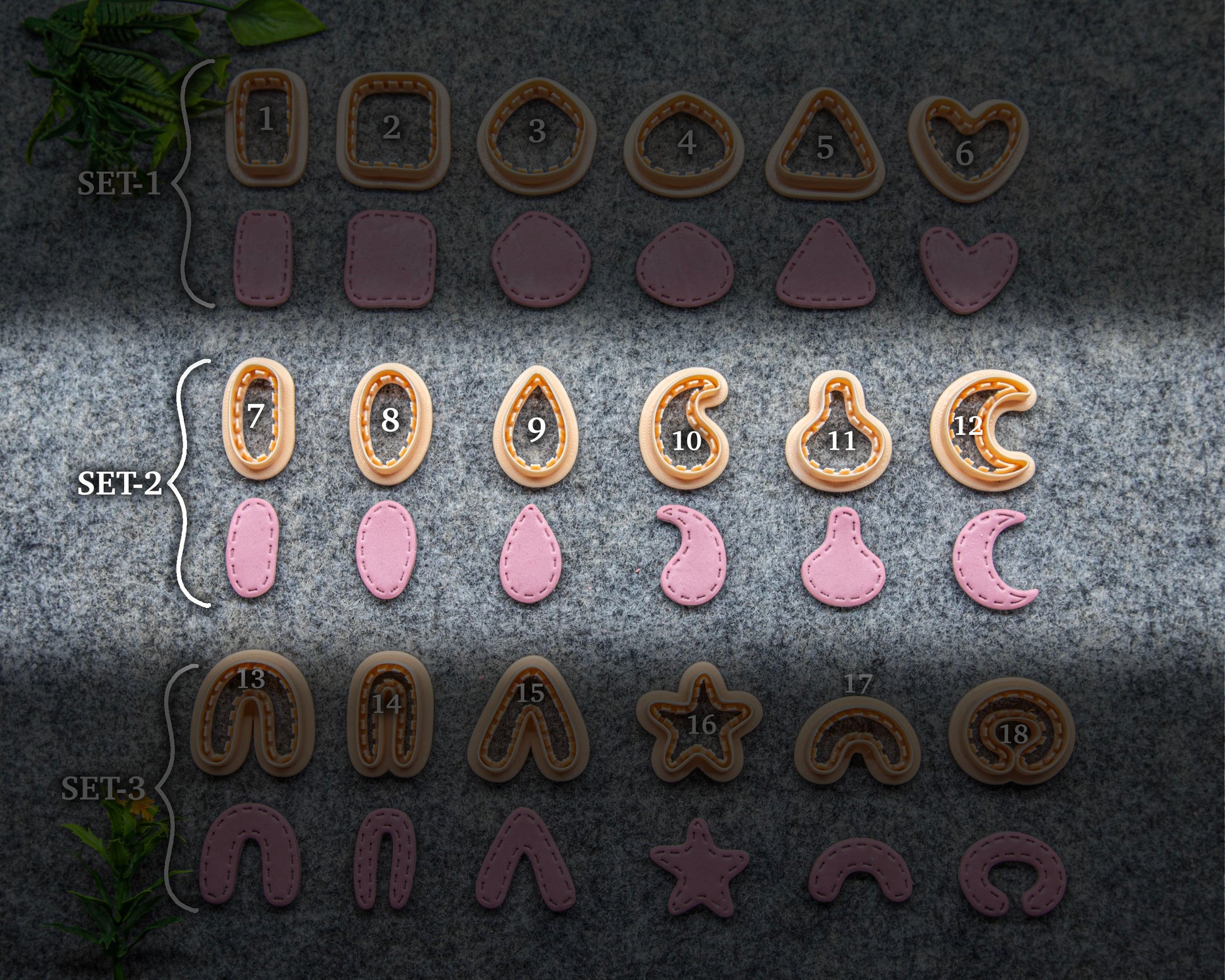 Stitched Outline Polymer Clay Cutter: Organic Shapes #624