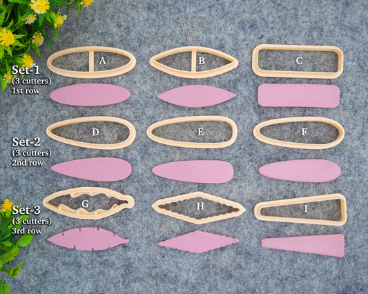 Barrette Clay Cutters: Ellipse, Oval, Leaf, Rectangle Shapes #648
