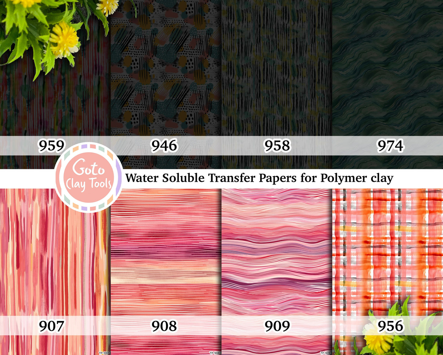Watercolor Stripes Transfer Paper for Polymer Clay (4x5.5 inches)