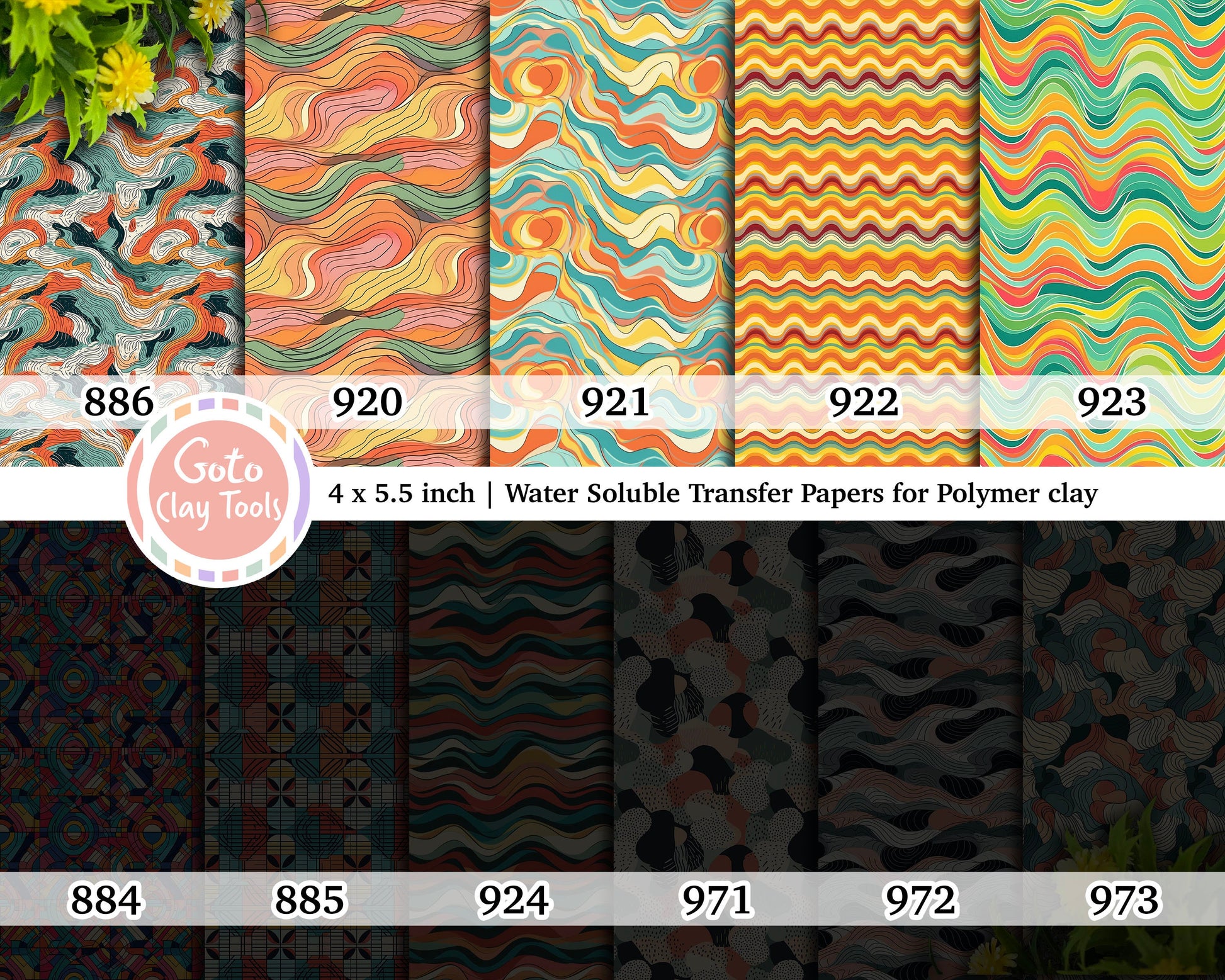 Abstract Waves Polymer Clay Transfer Paper: Water Soluble (4x5.5 inches)