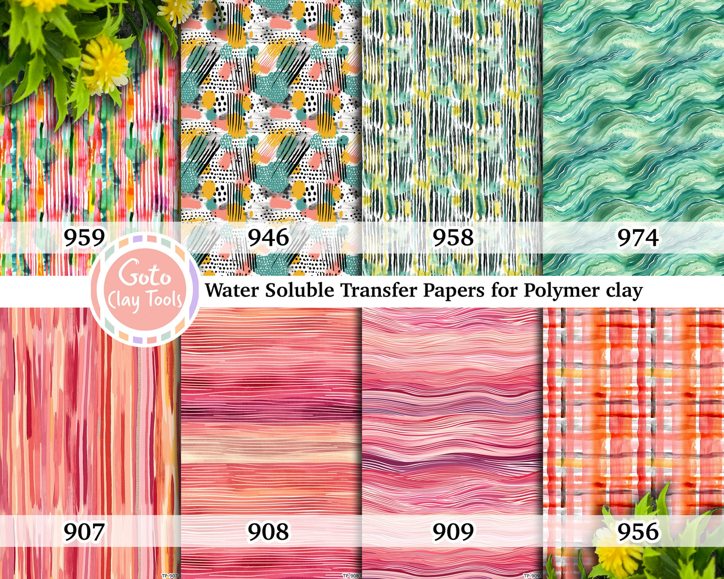 Watercolor Stripes Transfer Paper for Polymer Clay (4x5.5 inches)