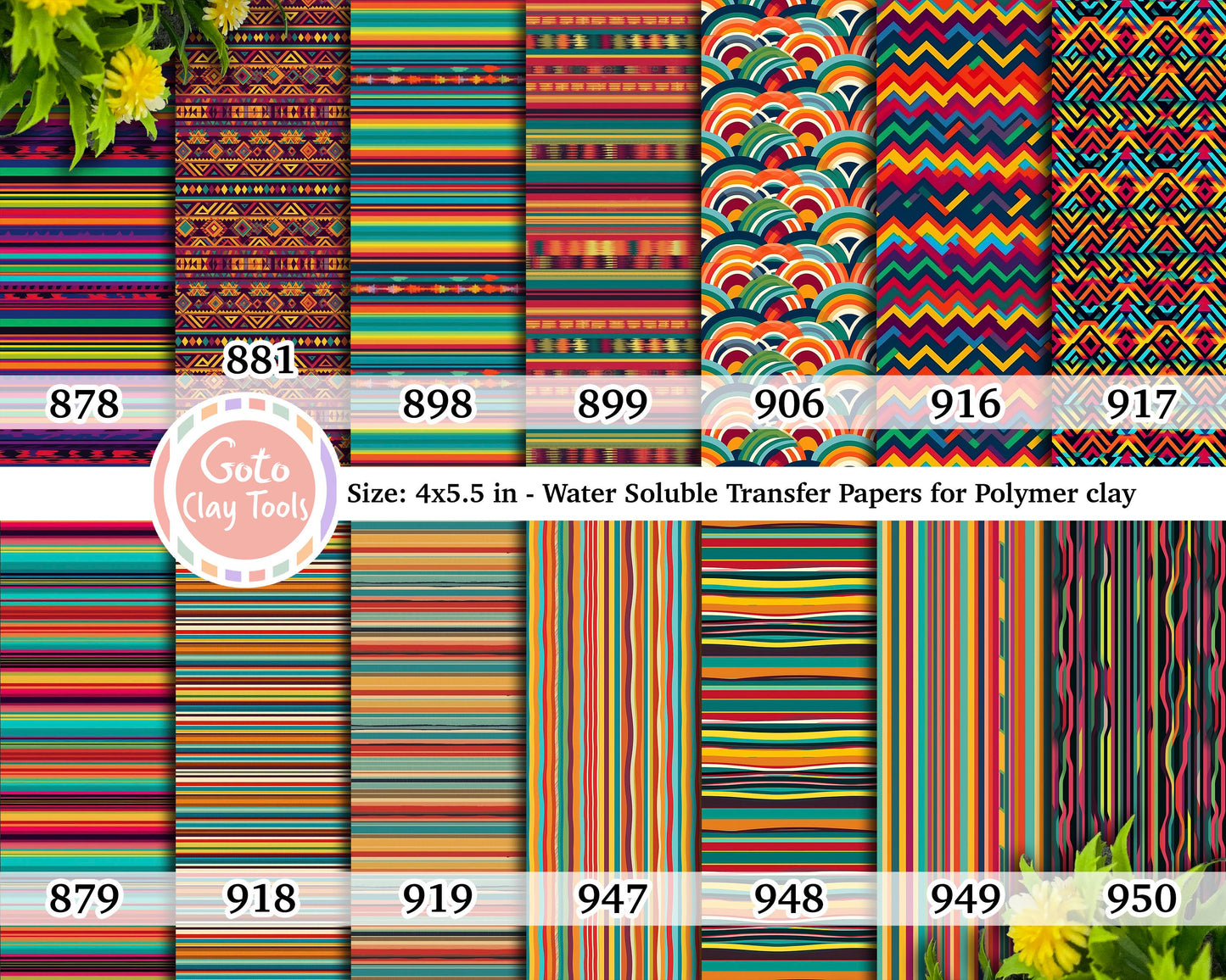 Mexican Stripes Polymer Clay Transfer Paper: Water Soluble, 4x5.5"