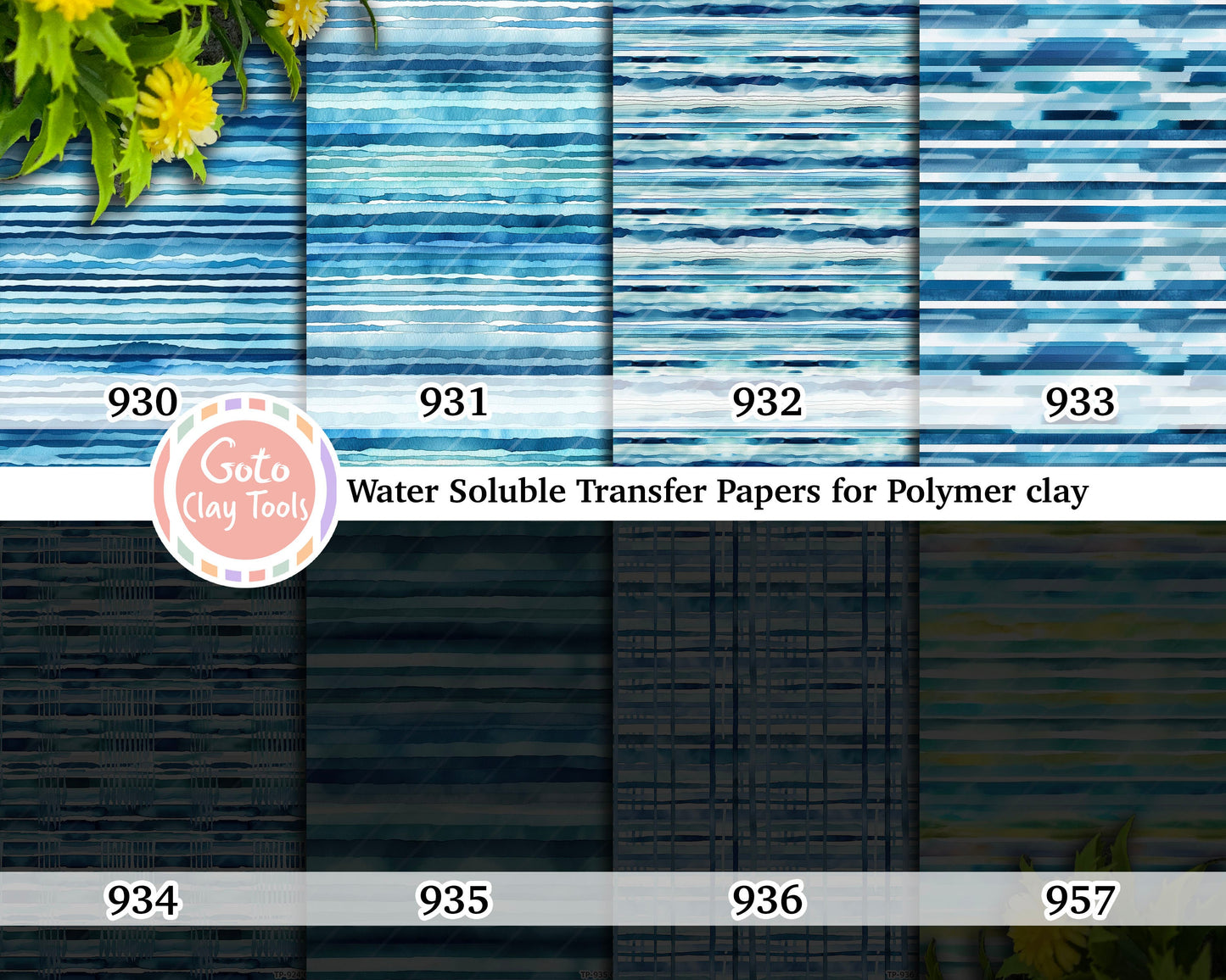 Watercolor Blue Stripes Transfer Paper for Polymer Clay