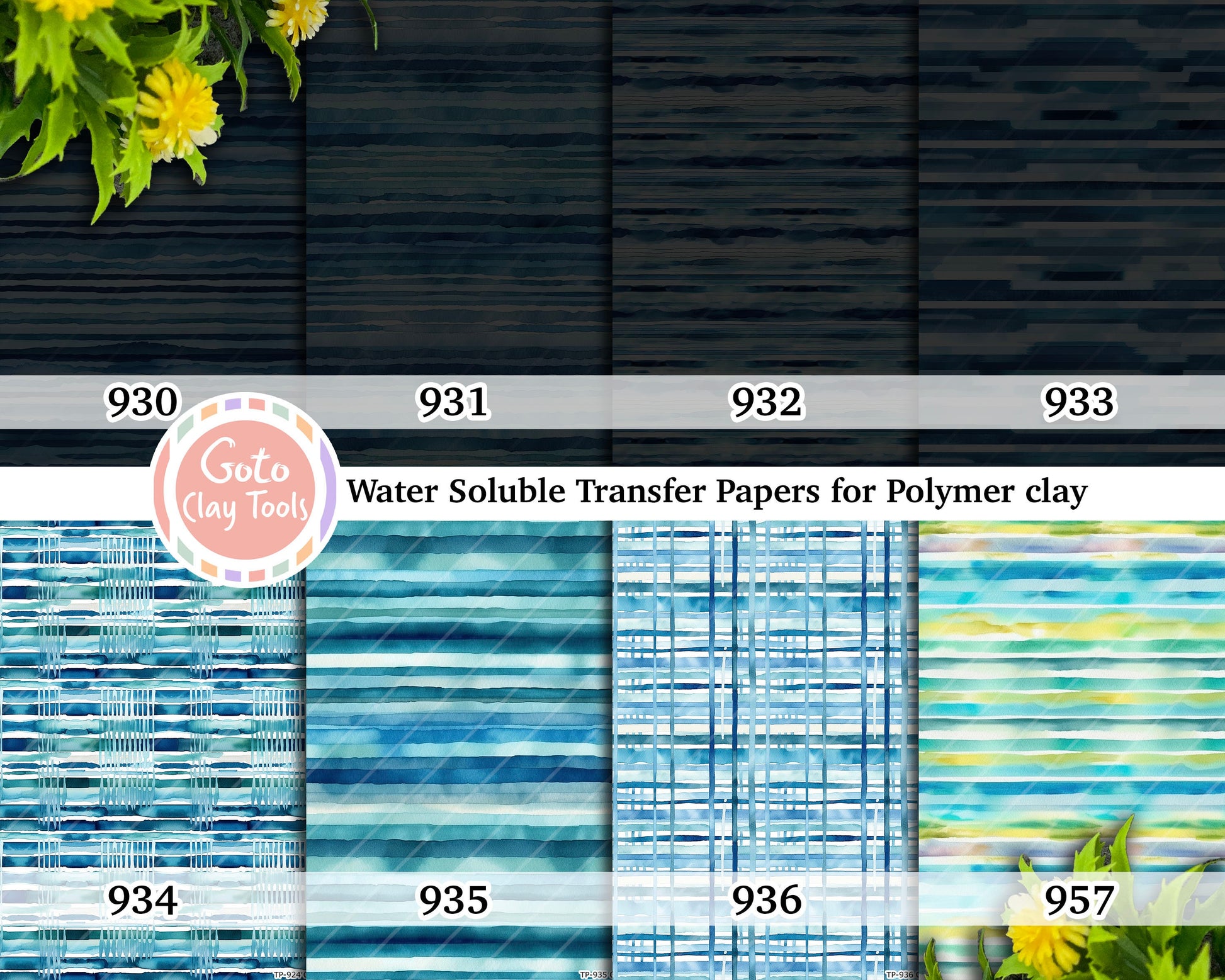 Watercolor Blue Stripes Transfer Paper for Polymer Clay
