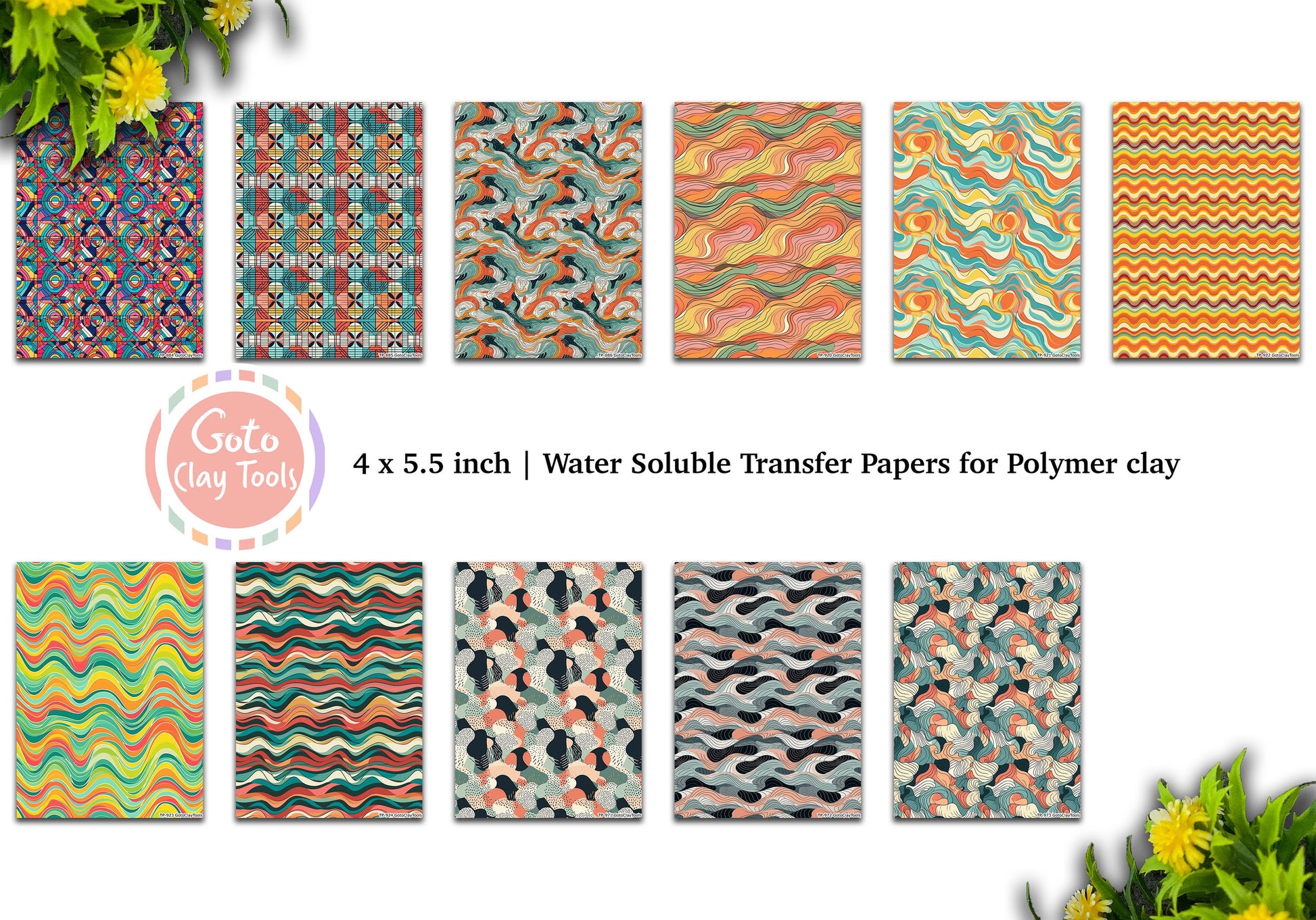 Water soluble Transfer paper for polymer clay, Abstract waves patterns, polymer clay image transfers, magic transfer paper