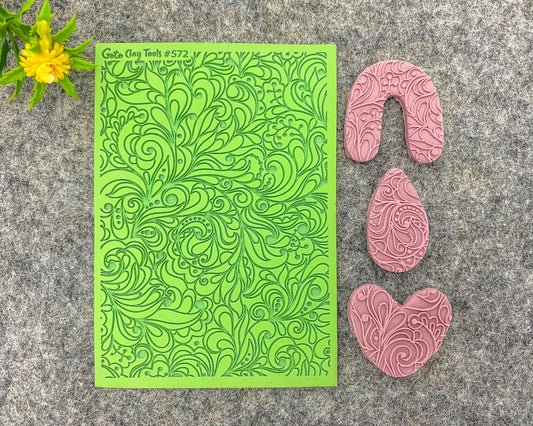 Ornamental Vine Texture mat for polymer clay, Polymer Clay Rubber Texture mat, Texture Tile mats, Fimo, Sculpey, Cernit #572