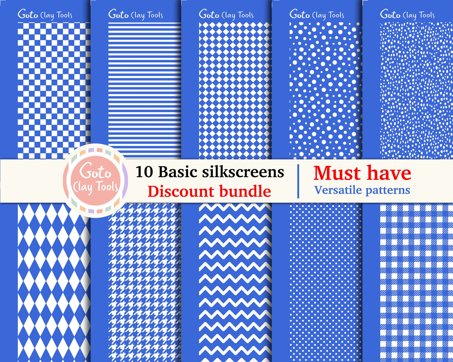 10 Basic Silkscreens for polymer clay, Discount bundle