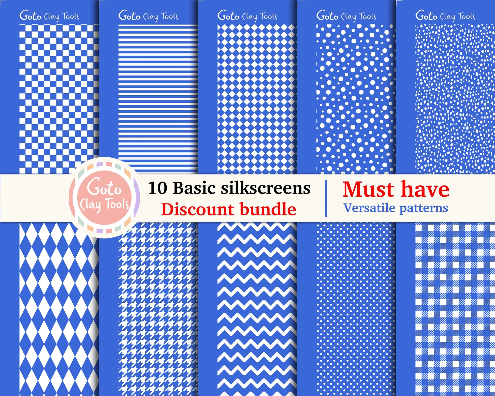 10 Basic Silkscreens for polymer clay, Discount bundle