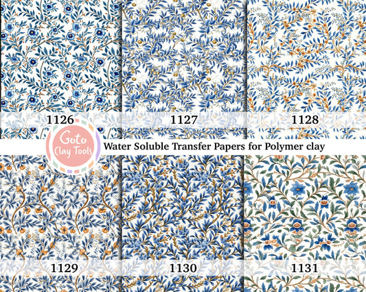 Blue Chinoiserie Polymer Clay Transfer Paper: Water Soluble