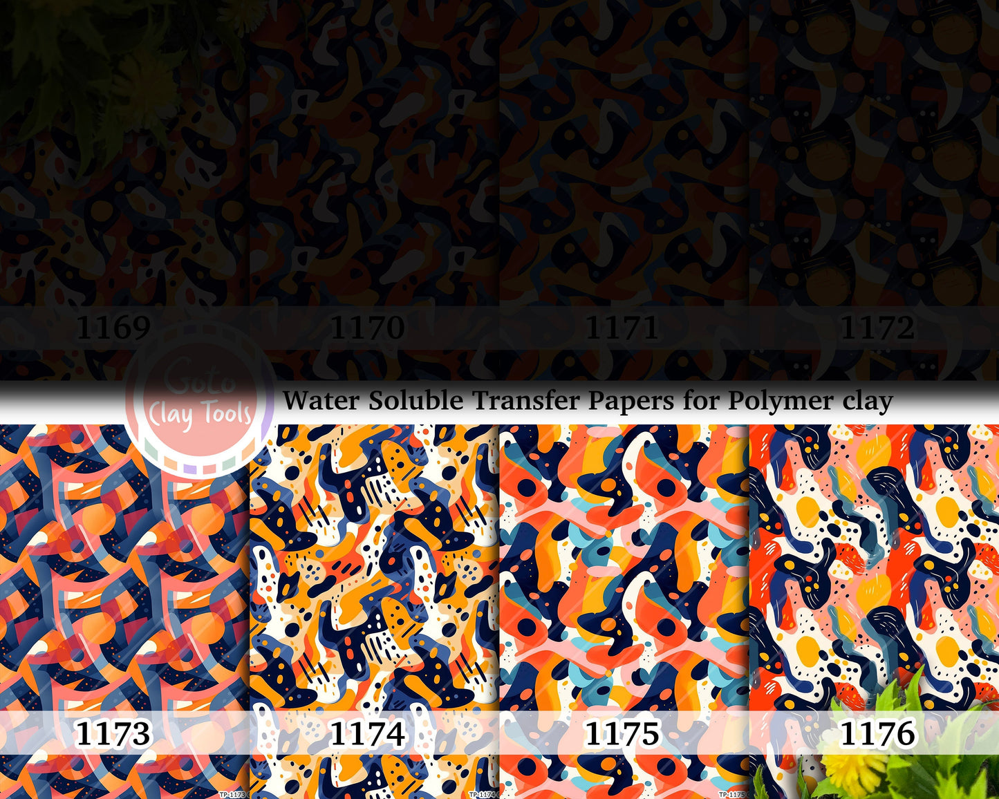 Water soluble Transfer paper for polymer clay, Colorful abstract patterns, polymer clay image transfers, magic transfer paper