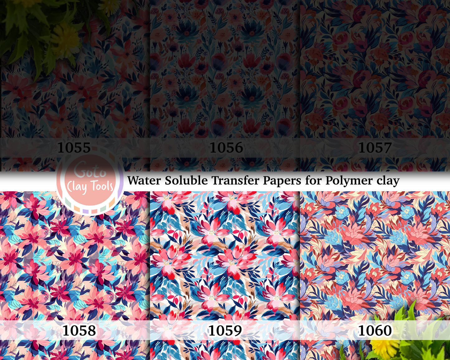 Watercolor Floral Transfer Paper for Polymer Clay (4x5.5 inches)
