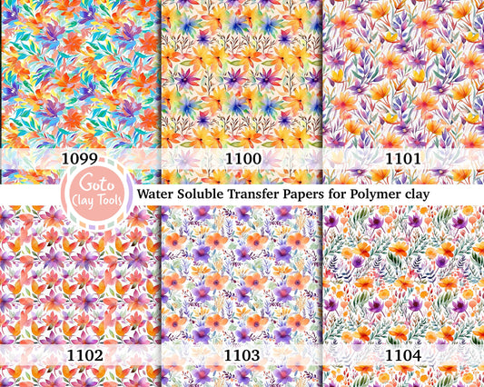 Watercolor Floral Transfer Paper for Polymer Clay (4x5.5 inch)