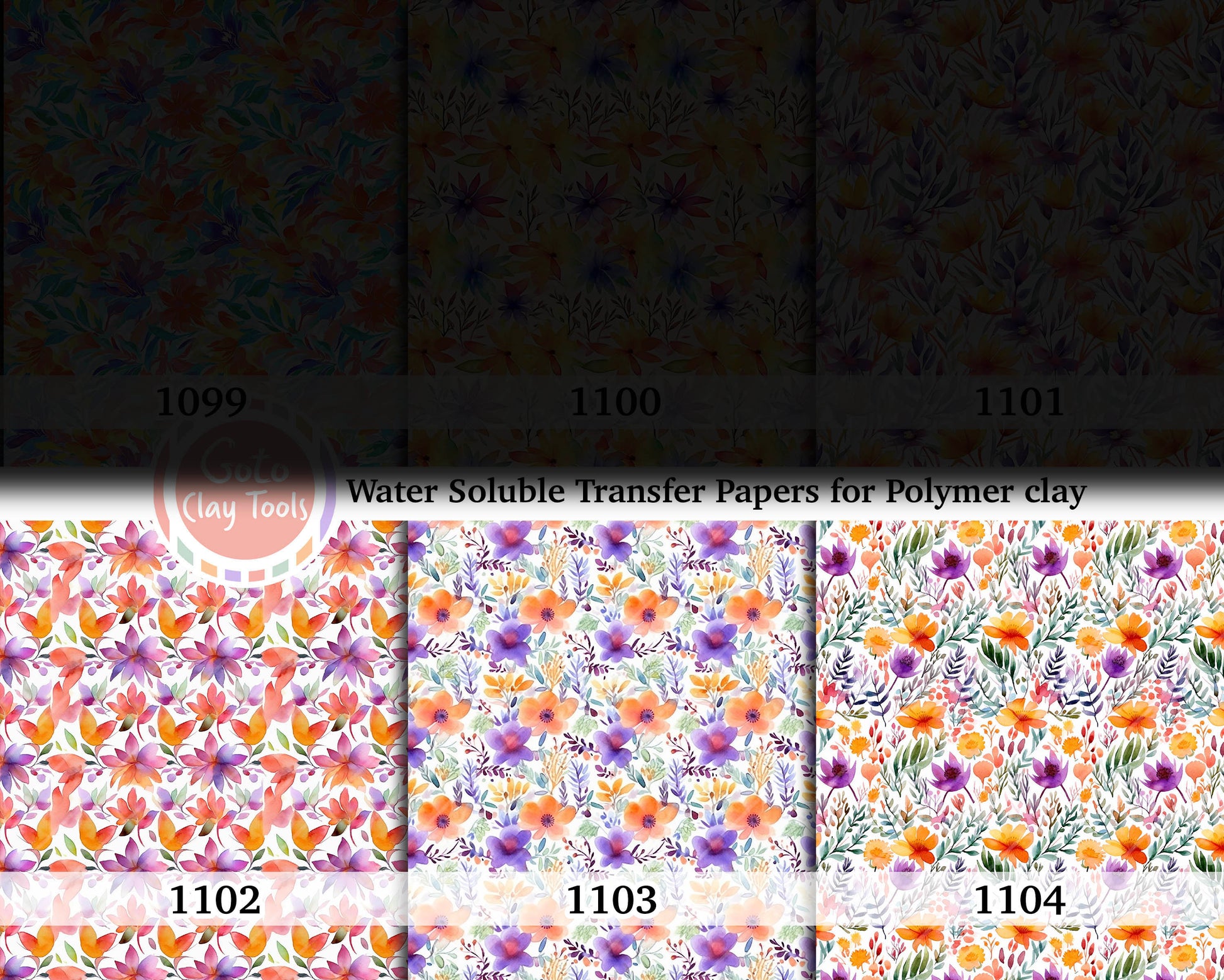 Water soluble Transfer paper for polymer clay, watercolor colorful floral pattern, polymer clay image transfers, magic transfer paper